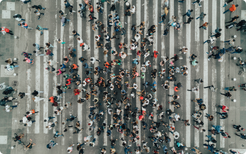 Bird's eye view of people crossing the street